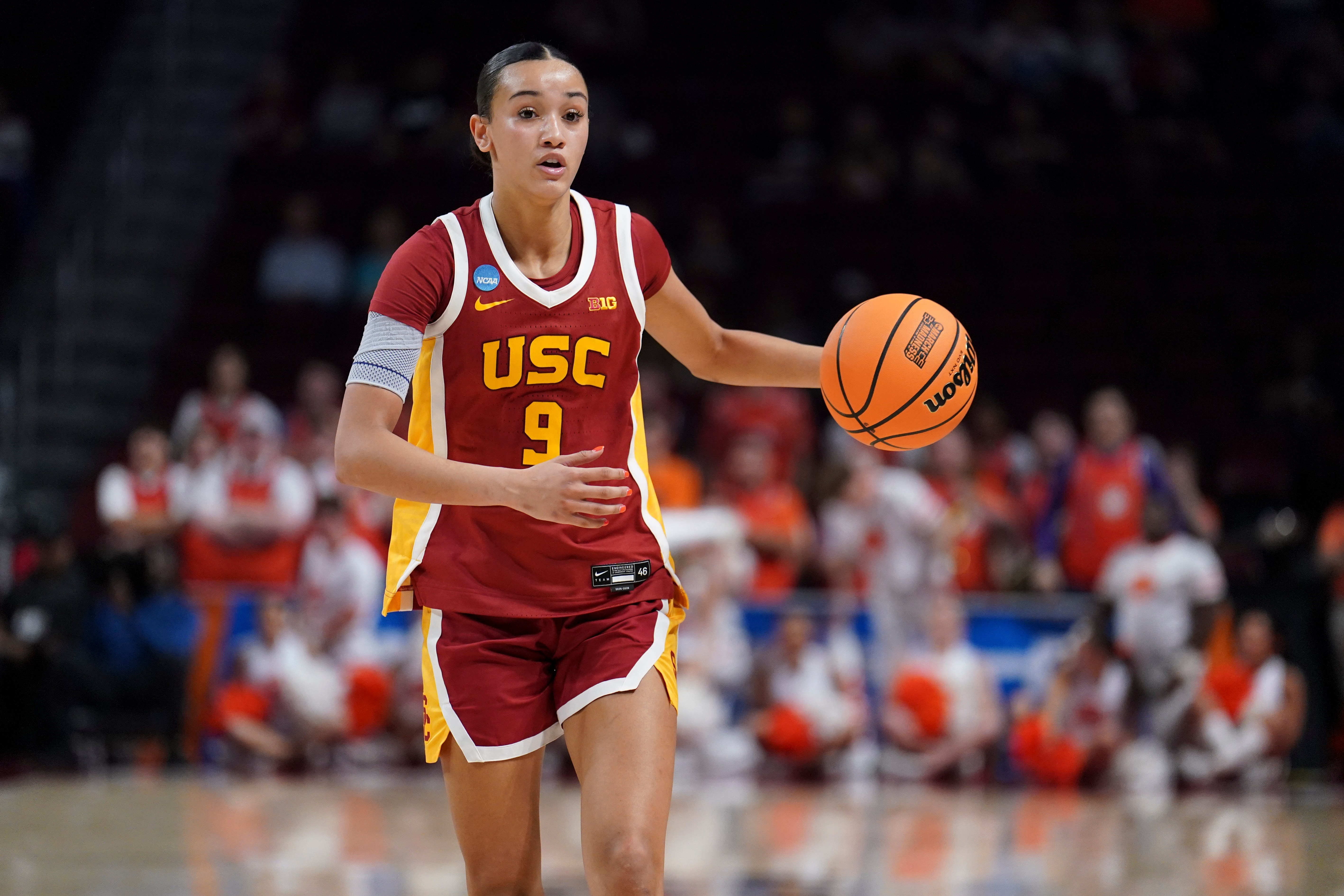 USC guard Jazzy Davidson taking the ball up court