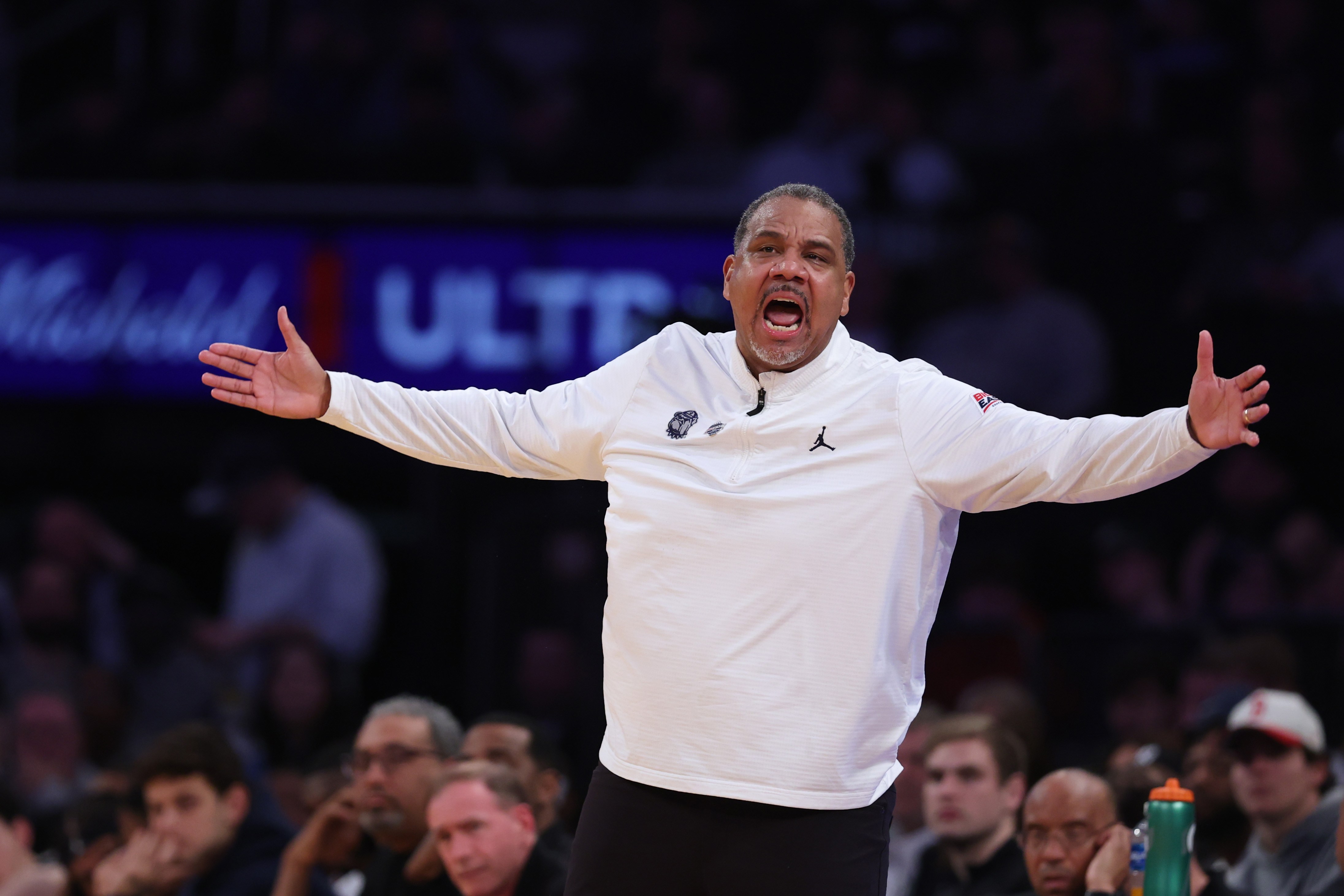 Georgetown head coach Ed Cooley reacts from the sidelines