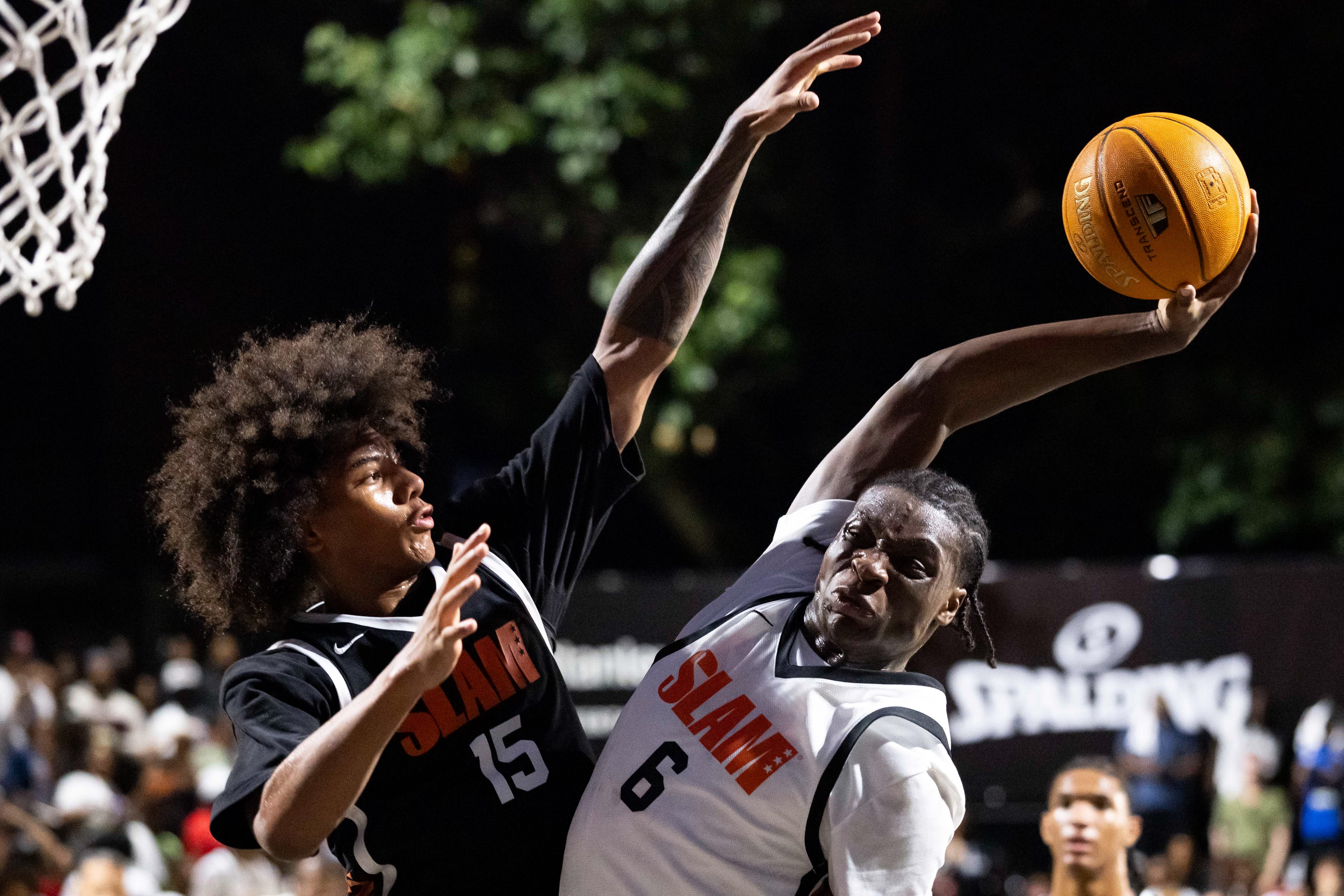 DeMarcus Henry attempts to block a shot during the SLAM Summer Classic at Rucker Park