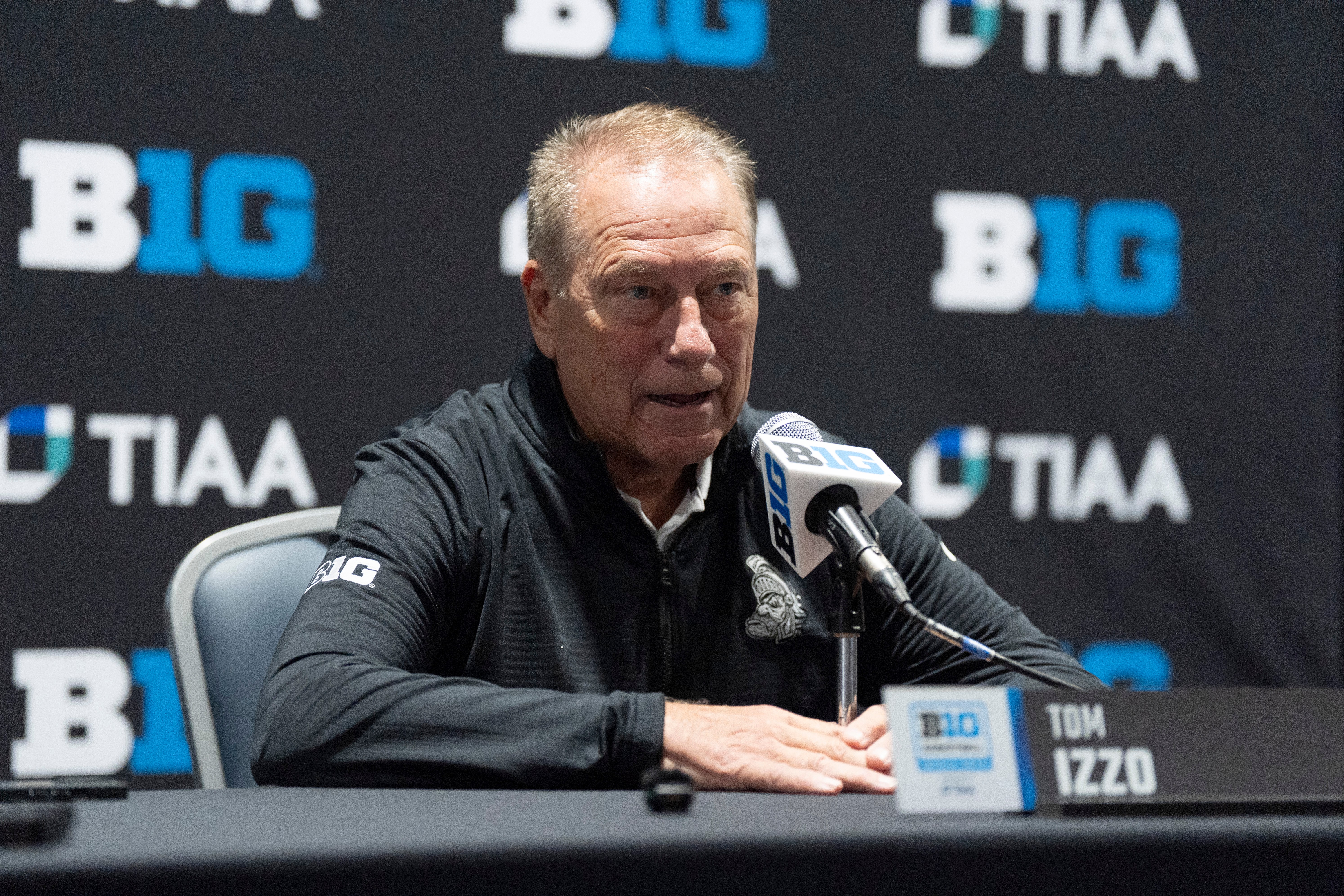Michigan State head coach Tom Izzo fielding questions at the 2026 Big Ten media day
