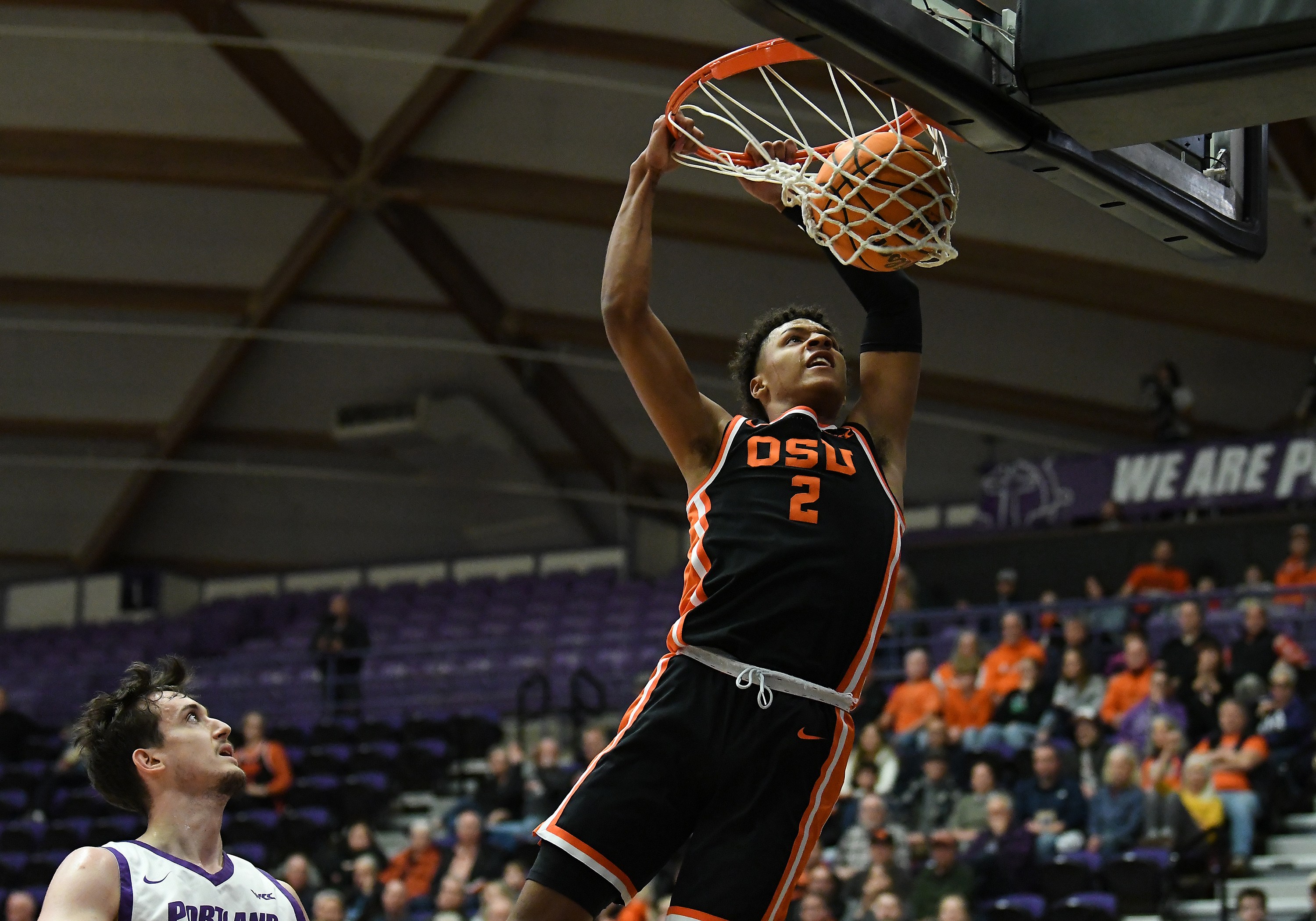 Josiah Lake goes for a flying slam dunk