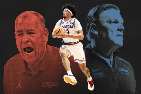 Pictured from left: Kelvin Sampson, Tyran Stokes, Brad Underwood