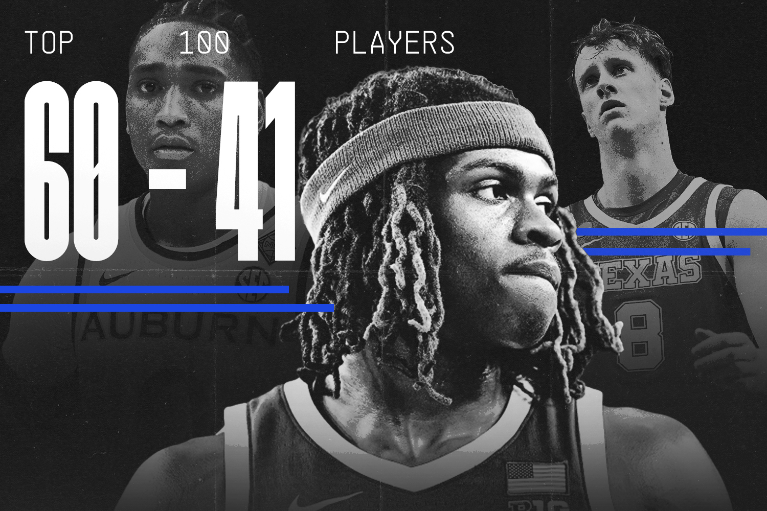Hoops HQ ranked the top 100 players in college basketball for the 2026-27 season (From left: Ian Jackson, Zoom Diallo, Cayden Boozer)
